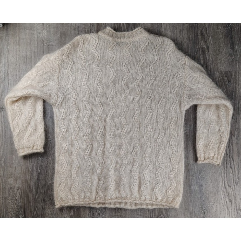 Vtg ESPRIT Ivory Fuzzy Wool‎ Mohair Old Money Cable Knit Sweater Womens Large